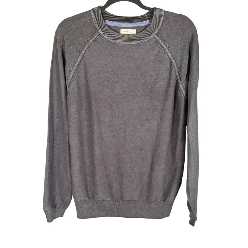 Bob Timberlake Mens Gray Knit Long Sleeve‎ Crewneck Sweater Size S Cotton